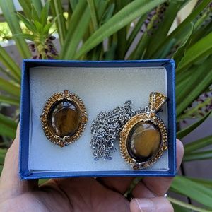 Tiger's eye and yellow crystal pendant and ring